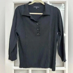 Anne Klein | Black 3/4 Sleeves Stretchy Top Blouse Button Plus Size Women’s 2X